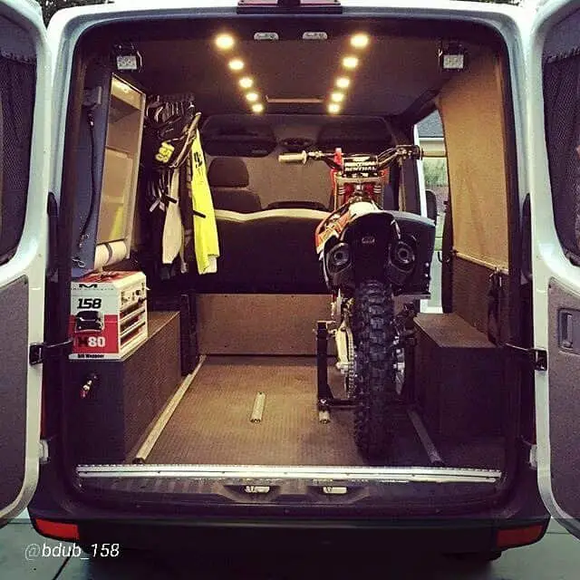 motorcycle inside a van