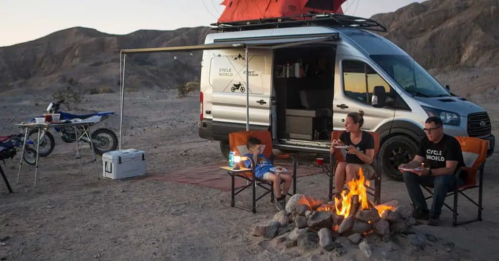 outside van life with motorcycles