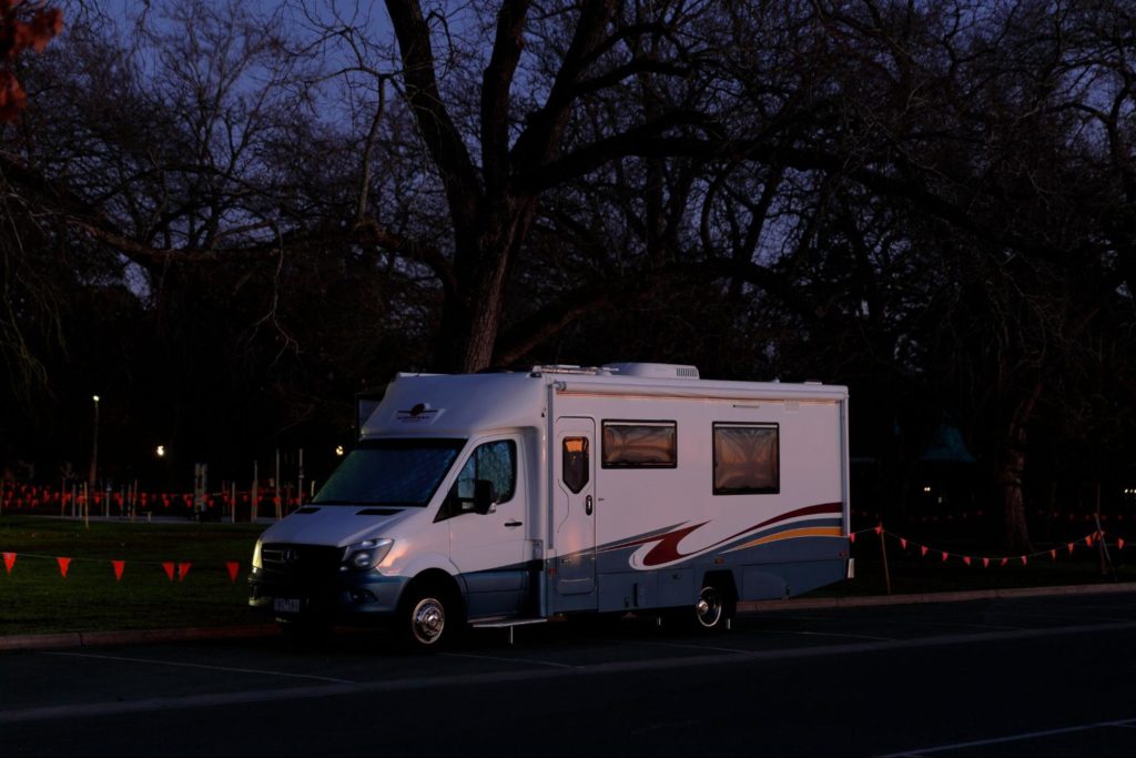 camper van during sunset