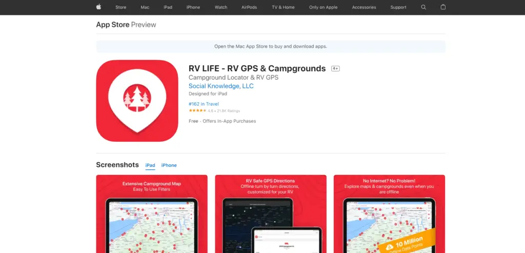 RV life appstore overview page