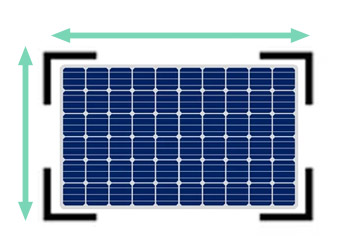 solar panel illustration with arrow on each side for the size