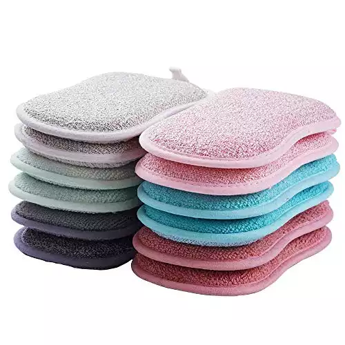 12 Pack Durable Scrub Scouring Sponge , Non-Scratch Microfiber Sponge Along with Heavy Duty Scouring Power , Effortless Cleaning of Dishes, Pots and Pans All at Once (Six Colors)