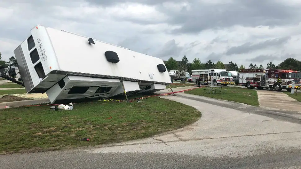 tilted over rv