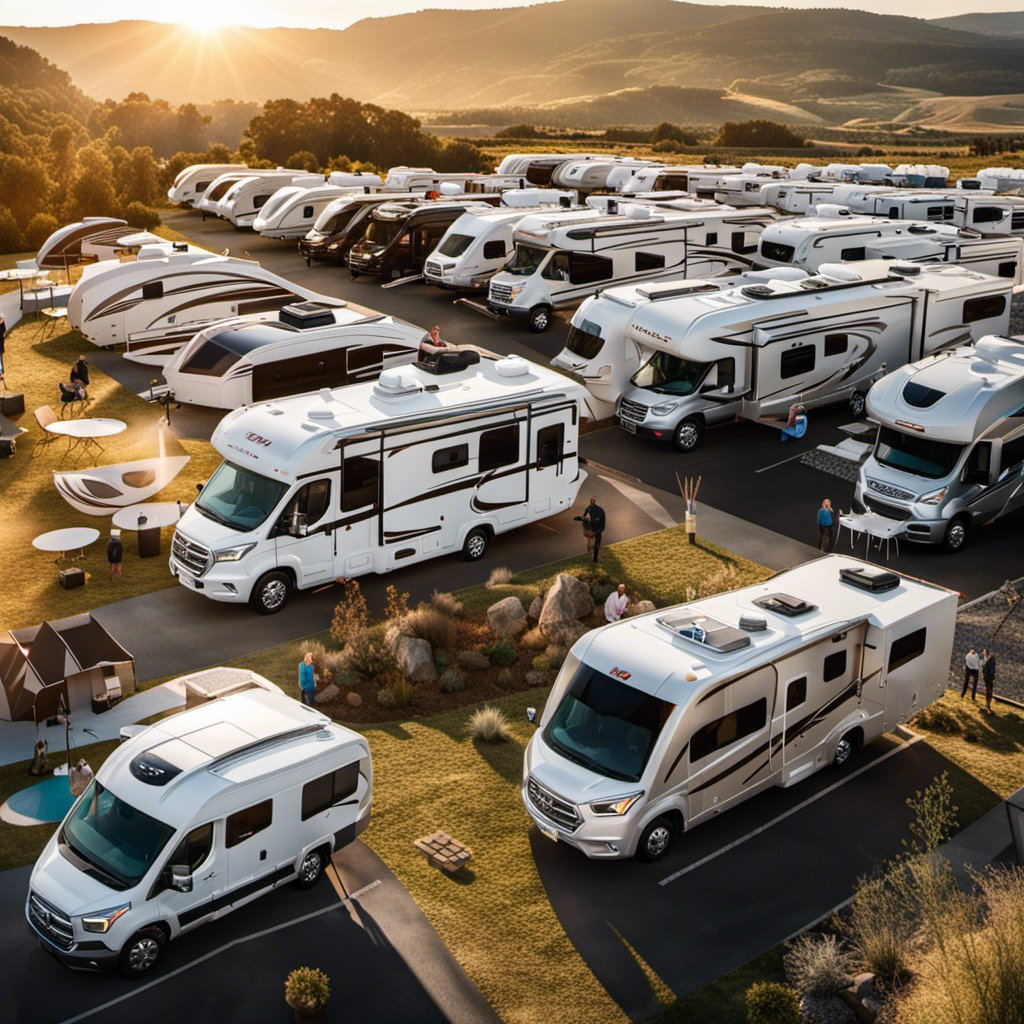 Different RV Brands drone shot late afternoon