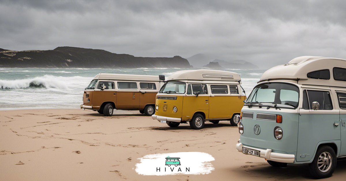 parked campervans on the beach