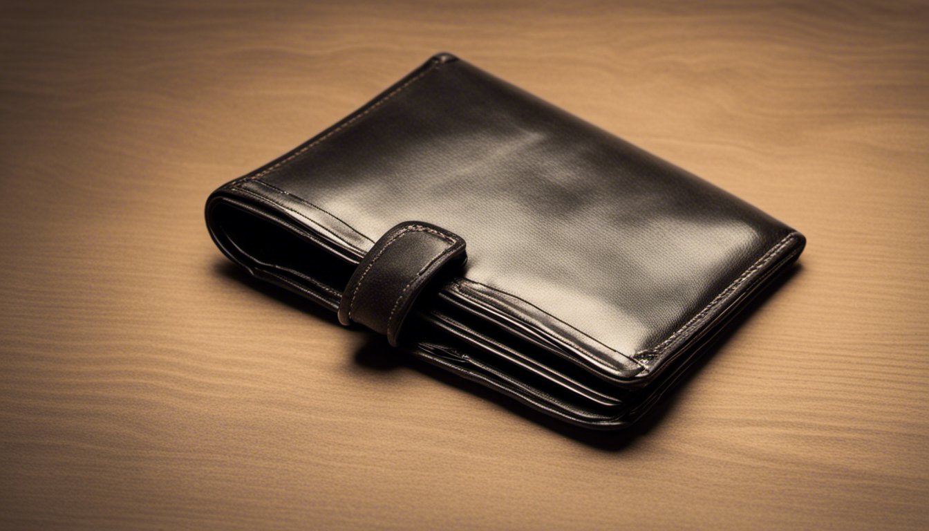 empty black closed wallet on a table