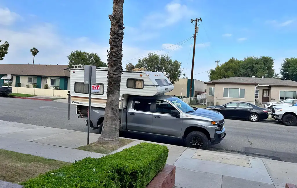 pick up parked in the street in residential area