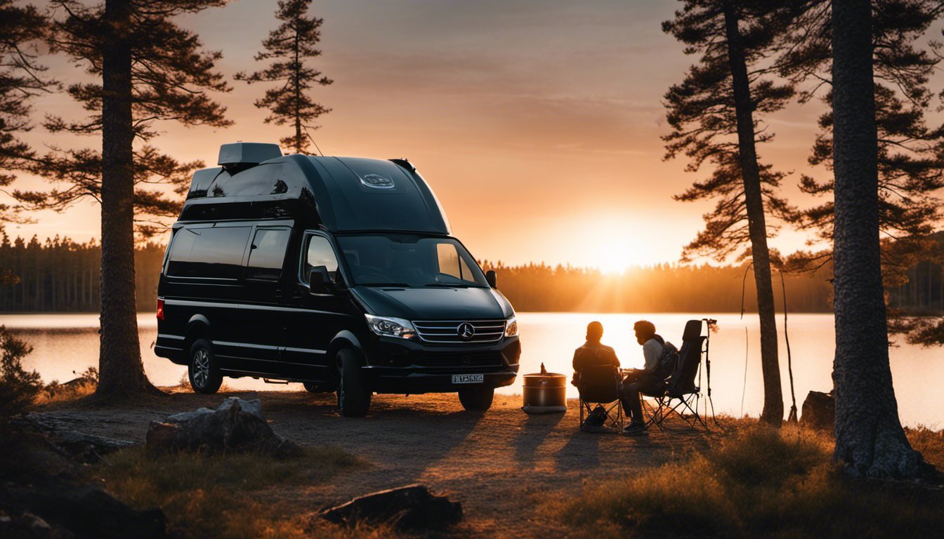 black campervan in a remote area