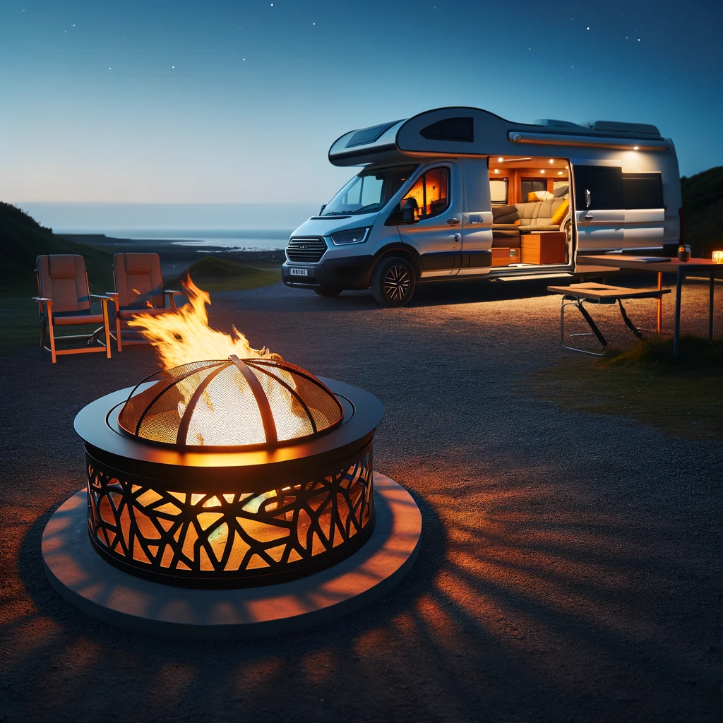 campervan parked next to an Innovative Fire Pit