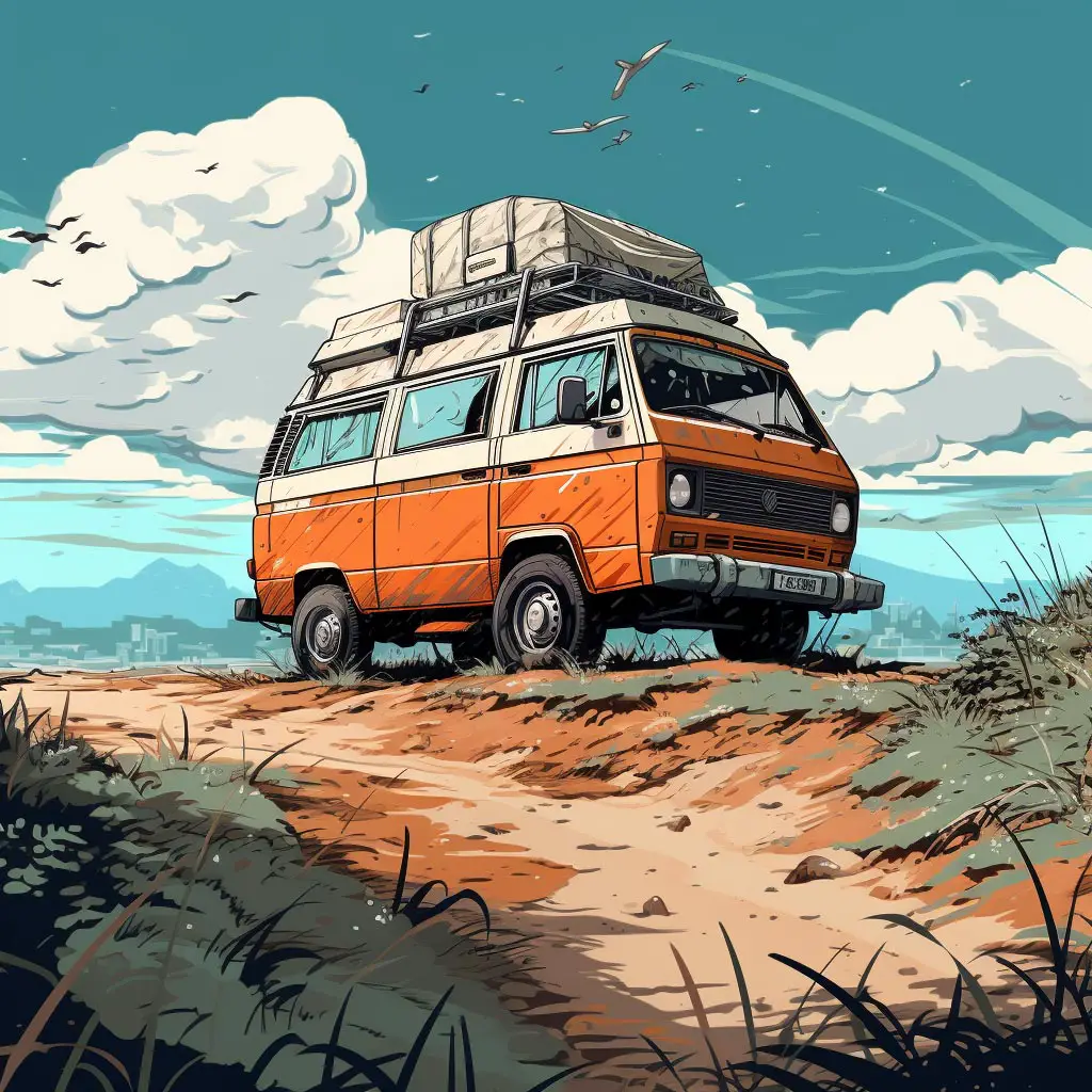 campervan in the wild, off-road